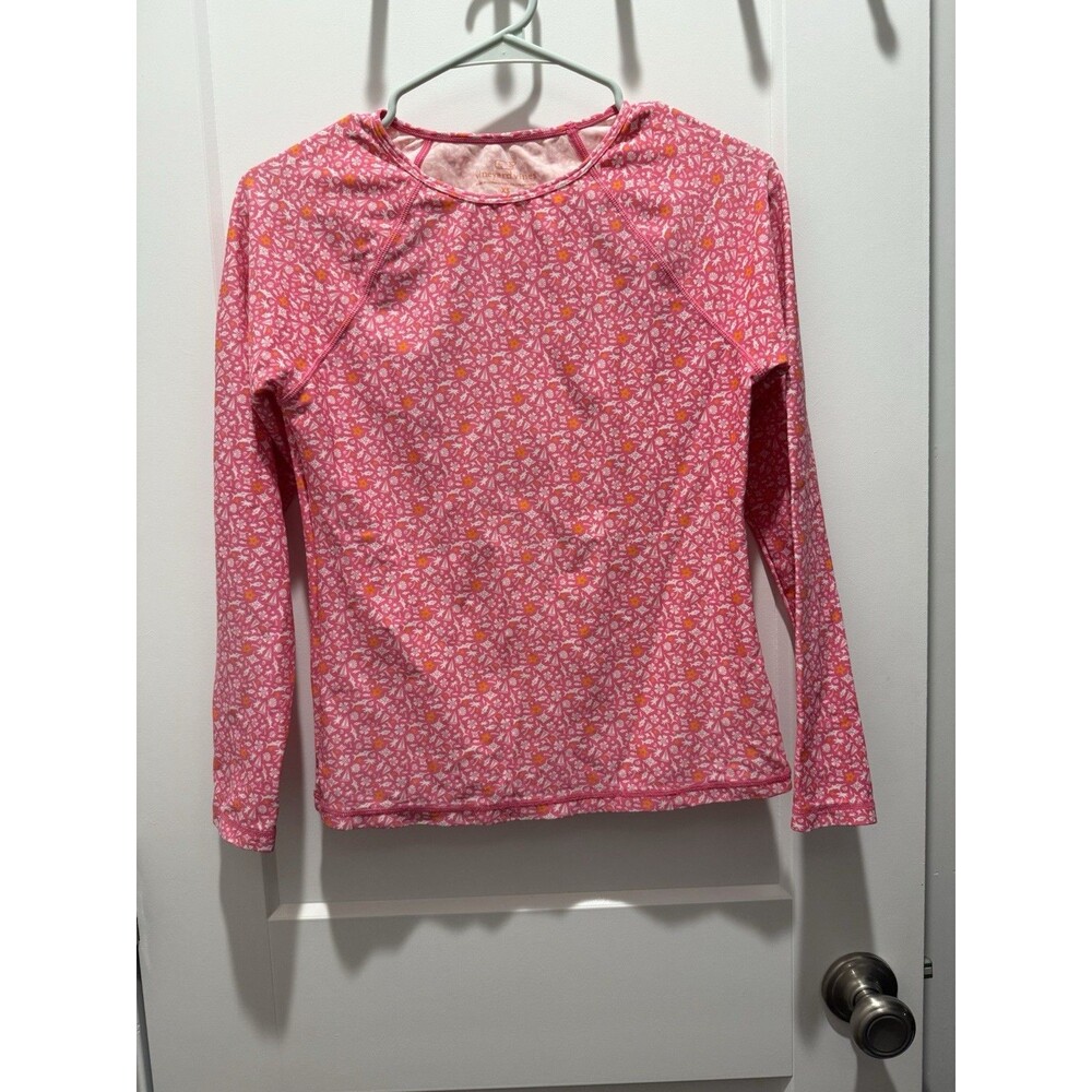 Vineyard Vines Anguilla Icon Print Long Sleeve Women’s Size XS Swim Shirt Pink